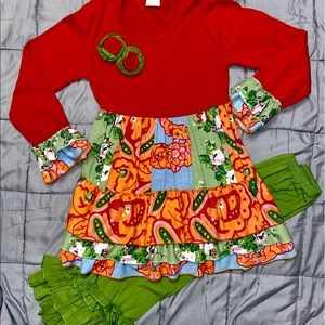 Little girls boutique outfit (shirt and ruffle pants). XXL (6-7T).